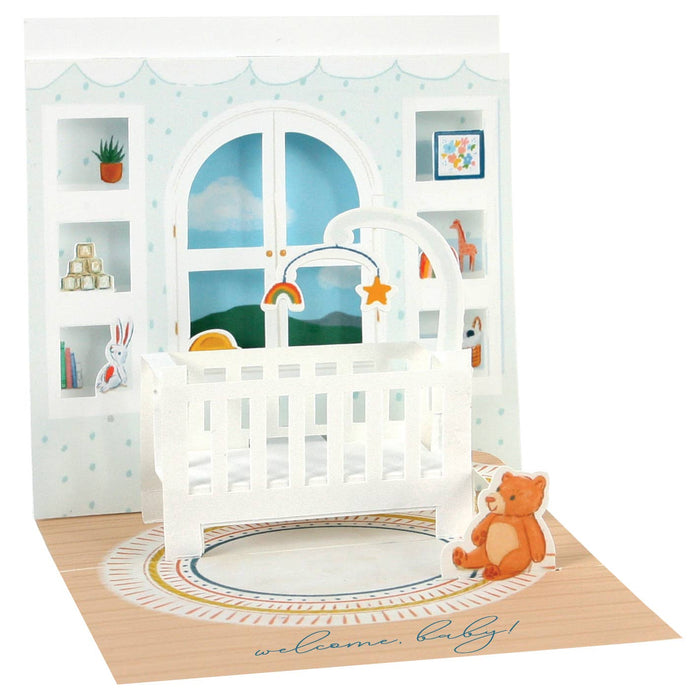 Pop-Up Greeting Card- (Baby Crib with Colorful Mobile)