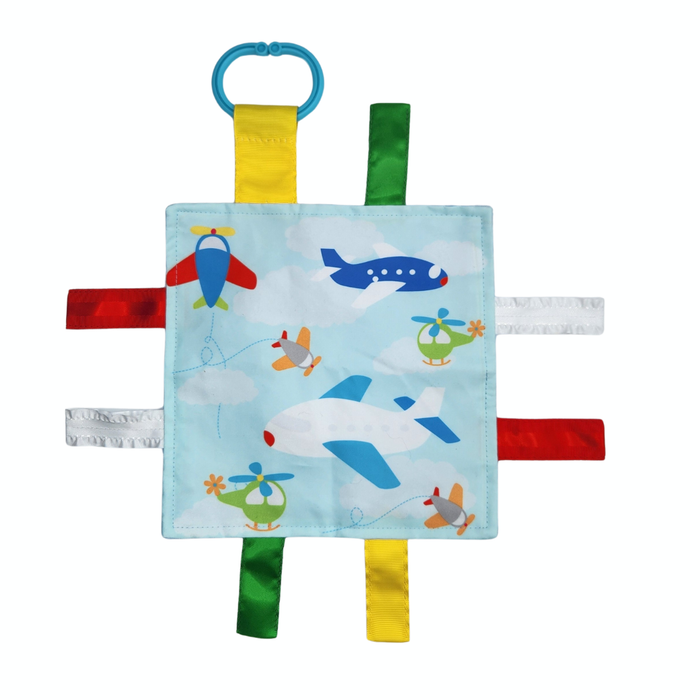 Airplanes Helicopter Crinkle Tag Square 8"x8” Sensory Toy