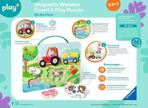 Magnetic Wooden Count & Play Puzzle: On the Farm