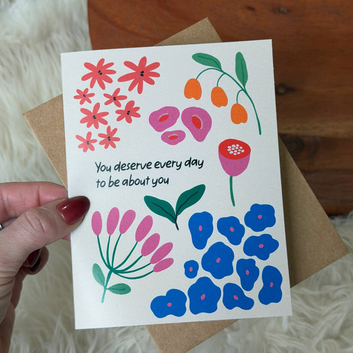 "You deserve every day to be about you" Floral Birthday Card