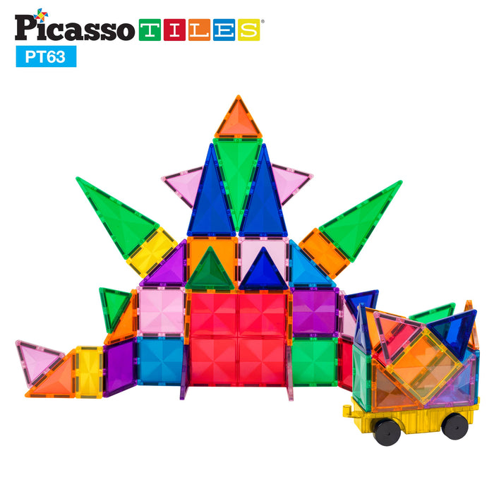 PicassoTiles 63 Piece Master Builder Magnetic Tile Set