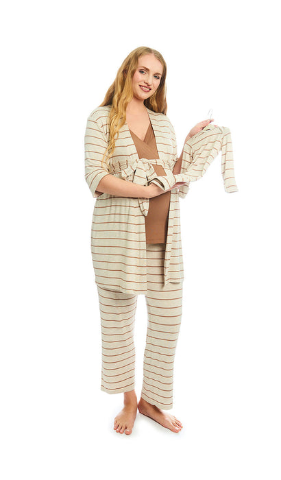 Mocha Stripe 5 Piece Pajama Set
