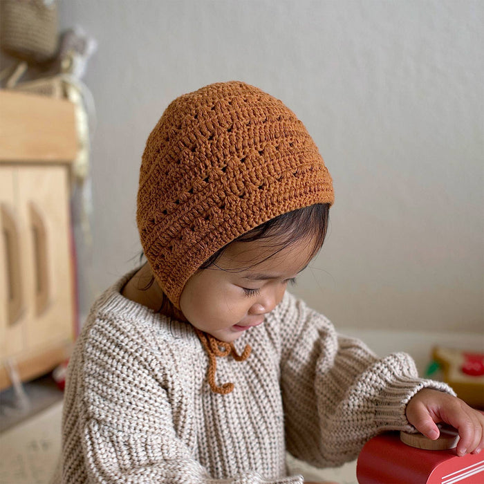 Crocheted Baby Toddler Bonnet Hat - Butterscotch