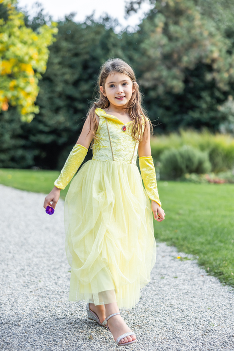 Velvety Soft Yellow Princes Gown with Arm Warmers
