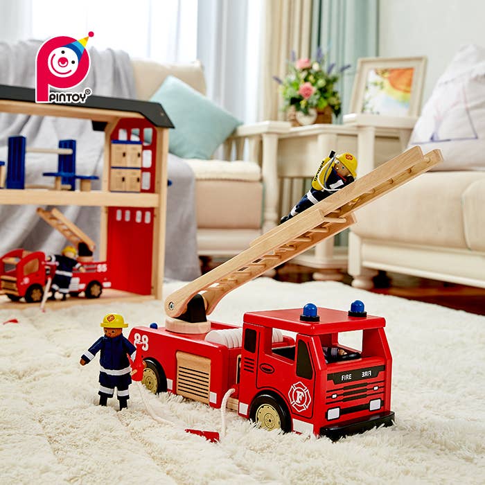 Pintoy Large Wooden Fire Engine Mother and Earth Kids