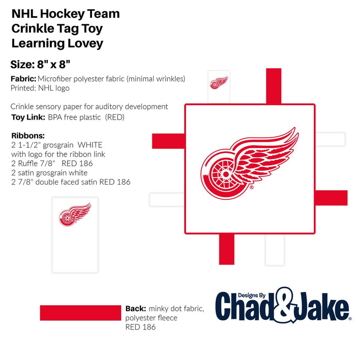 Detroit Red Wings Hockey Baby Jack Crinkle Tag Lovey 8" x 8"