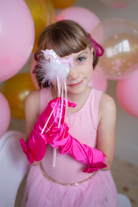Princess Gloves with Bow- Hot Pink