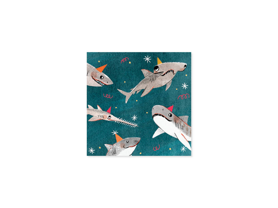 Mini Pop-up Card with Sharks in Party Hats- Happy Birthday