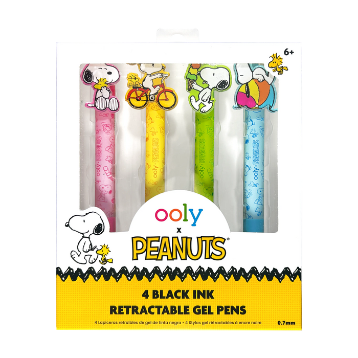 OOLY x Peanuts: Black Ink Retractable Gel Pens (Set of 4)