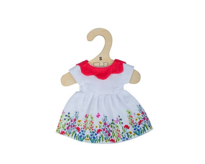 White floral dress with red collar - Small