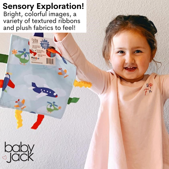 Airplanes Helicopter Crinkle Tag Square 8"x8” Sensory Toy