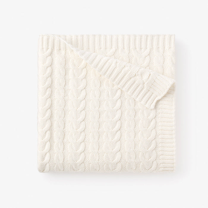 Whisper White Horseshoe Cable Knit Blanket