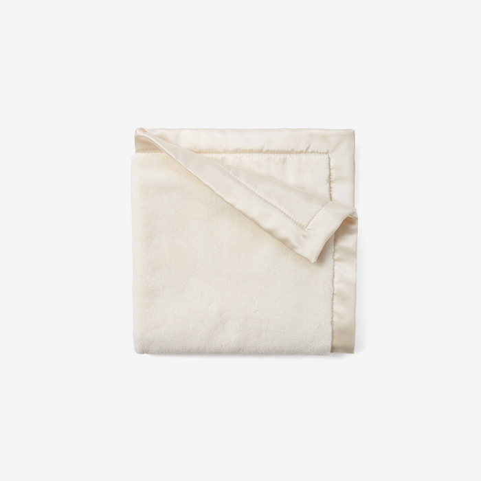 Satin Trim Fleece Blanket- Cream