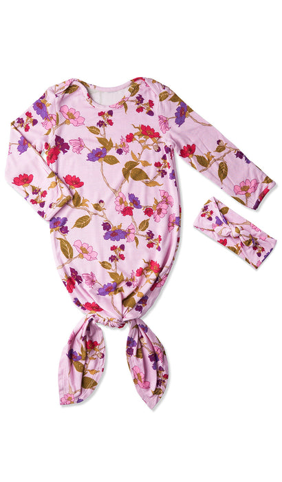 Newborn Knotted Gown and Headband- Lavender Rose