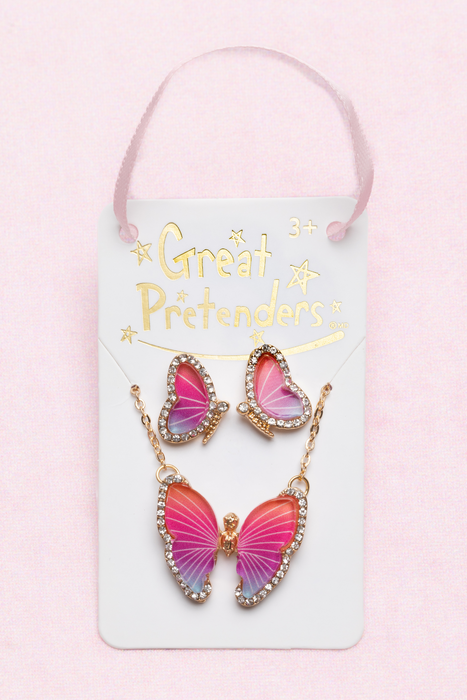 Boutique Butterfly Necklace + Studded Earrings