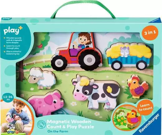 Magnetic Wooden Count & Play Puzzle: On the Farm