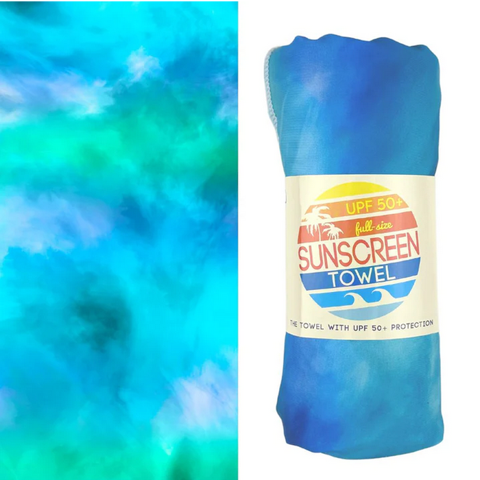 Full Size UPF 50+ Sunscreen Towel, Blue Green Tide