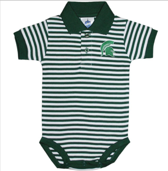 MSU Stripe Polo Bodysuit- Green/White