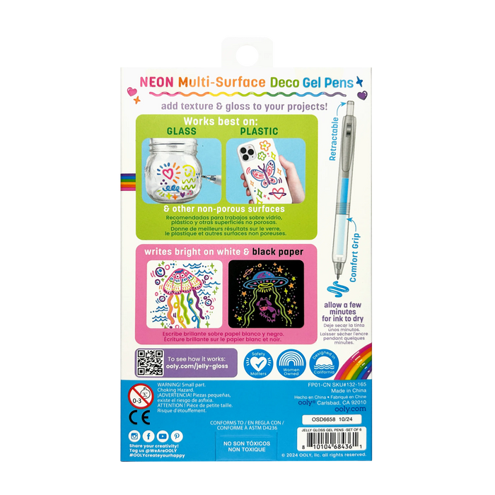 Jelly Gloss: Neon Multi-Surface Deco. Gel Pens (Set of 6)