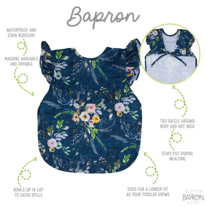 Bapron Bib - Boho Floral (6m-3T) Flutter Sleeves