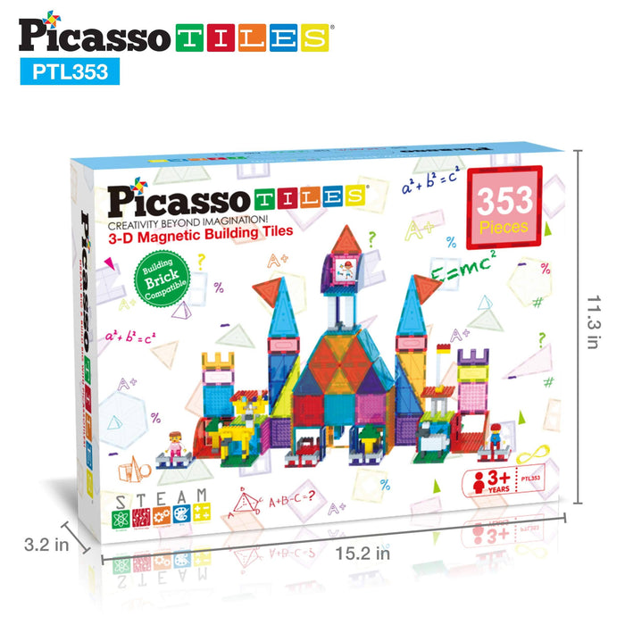 PicassoTiles 353 Piece Magnetic Brick Tile Combo Set