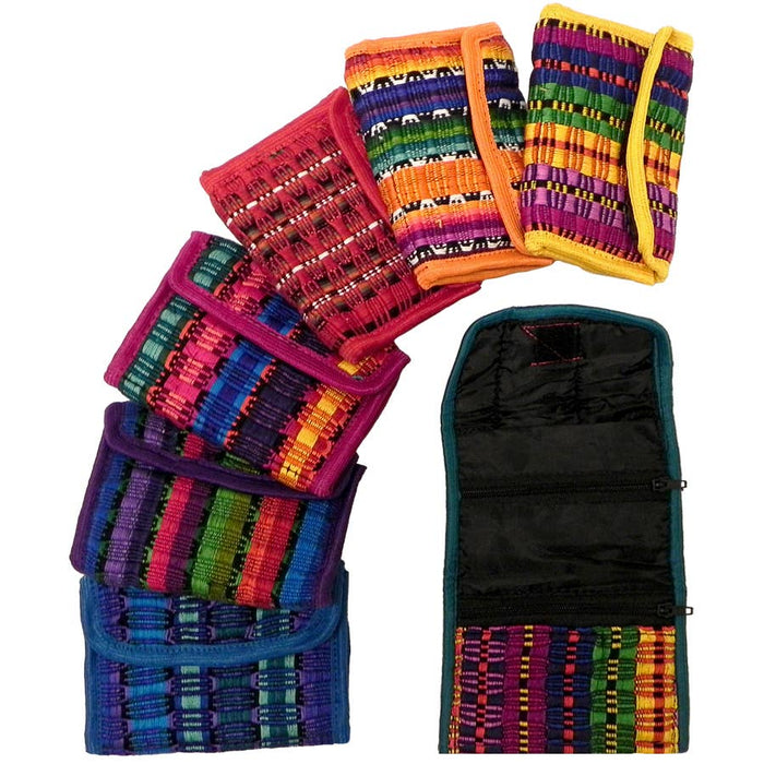 Woven Striped Guatemalan Velcro Trifold Pouch Wallet