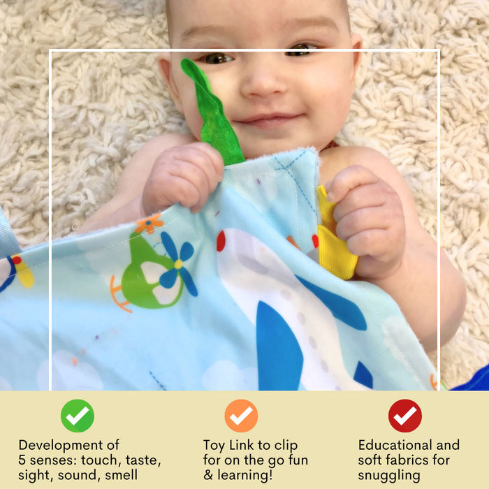 Airplanes Helicopter Crinkle Tag Square 8"x8” Sensory Toy