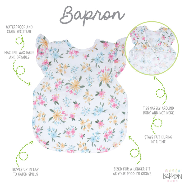 Bapron Bib - Pastel Floral (6m-3T) Flutter Sleeves