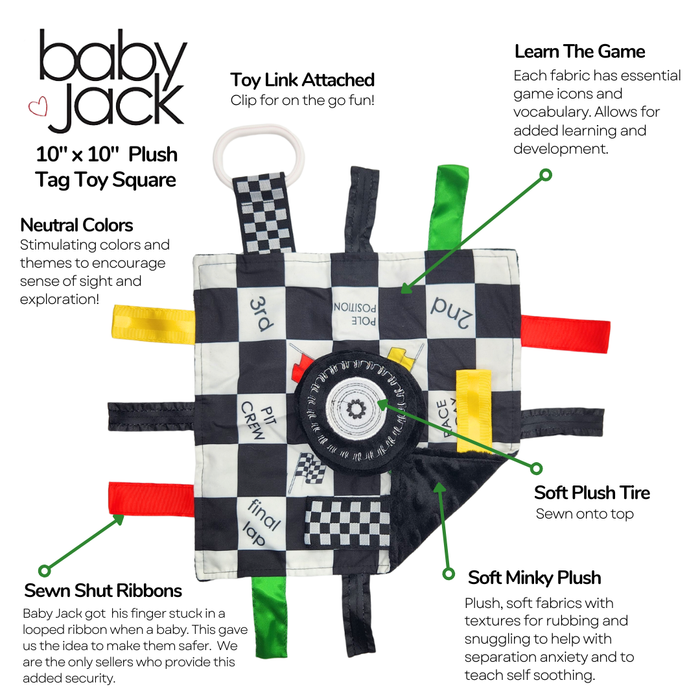 Racing Flag Baby NASCAR Tag Stroller Toy 10" x 10"