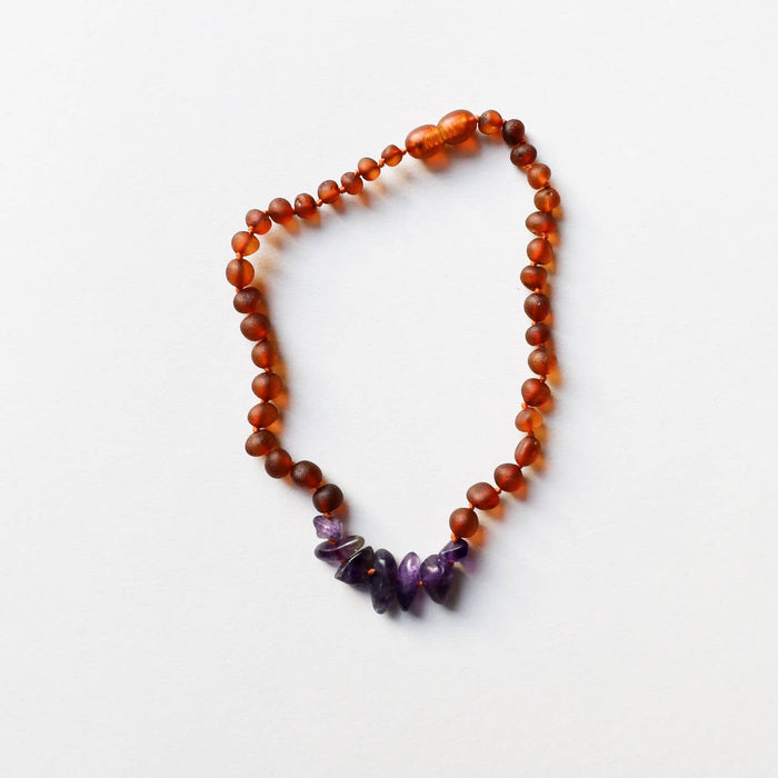 Raw Cognac Amber + Raw Amethyst Necklace