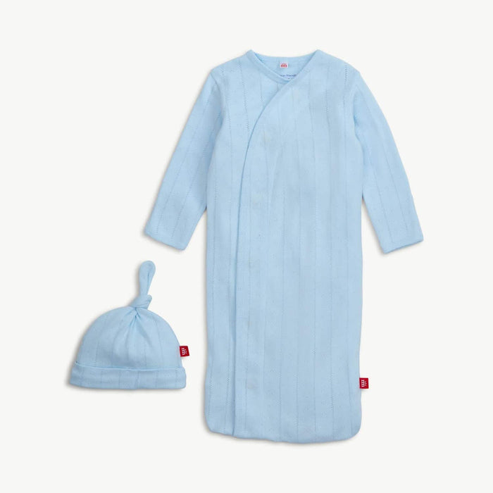 Love Lines Blue Pointelle Magnetic Gown + Hat