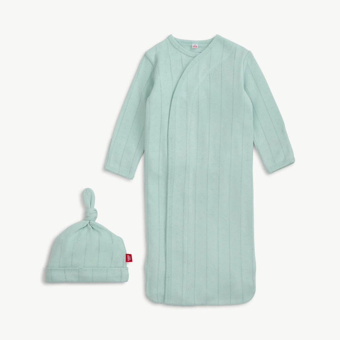 Love Lines Seagrass Organic Cotton Pointelle Magnetic Gown + Hat Set