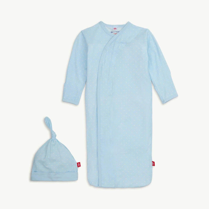 Pin Dot Blue Magnetic Gown + Hat NB-3 Months