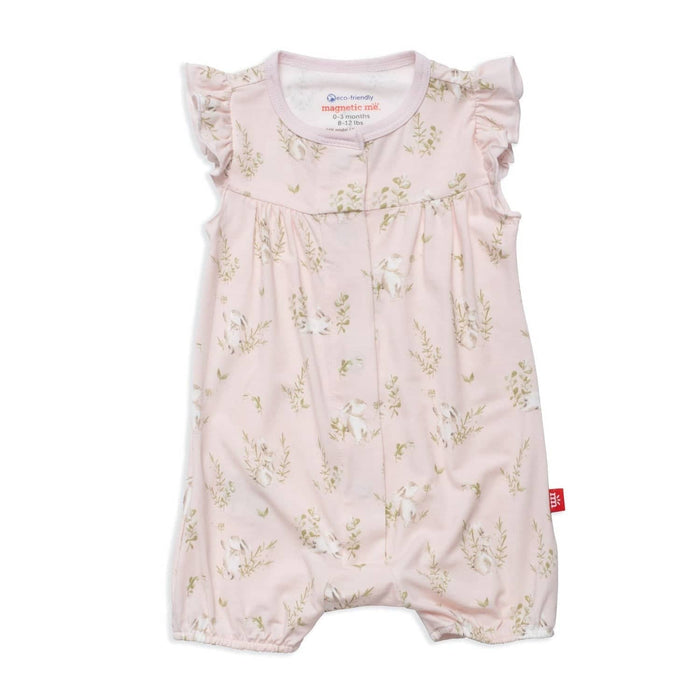 Pink Hoppily Ever After Ruffle Sleeve Magnetic Romper