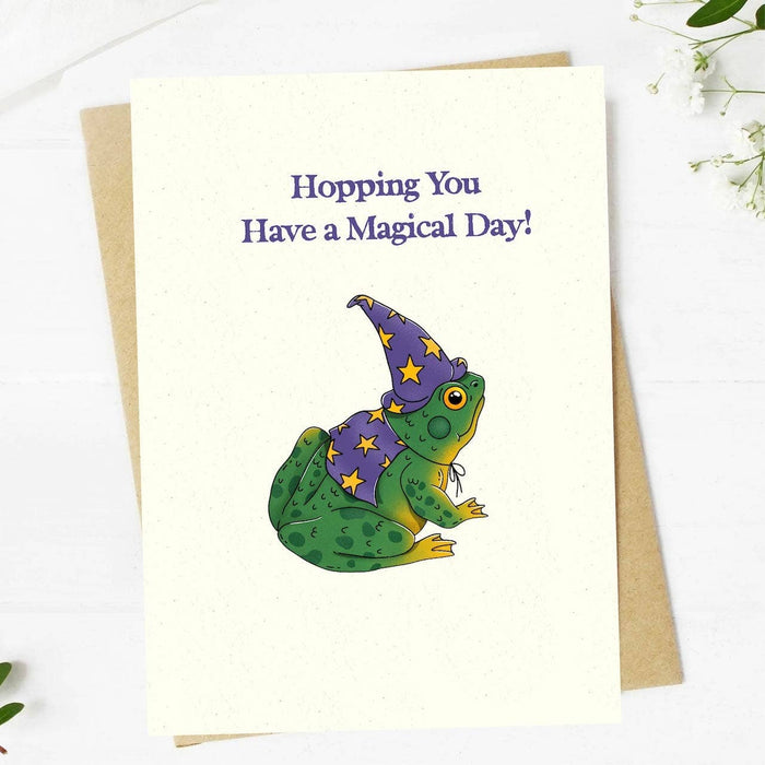 "Hopping you have a magical day" Frog Pun Birthday Card