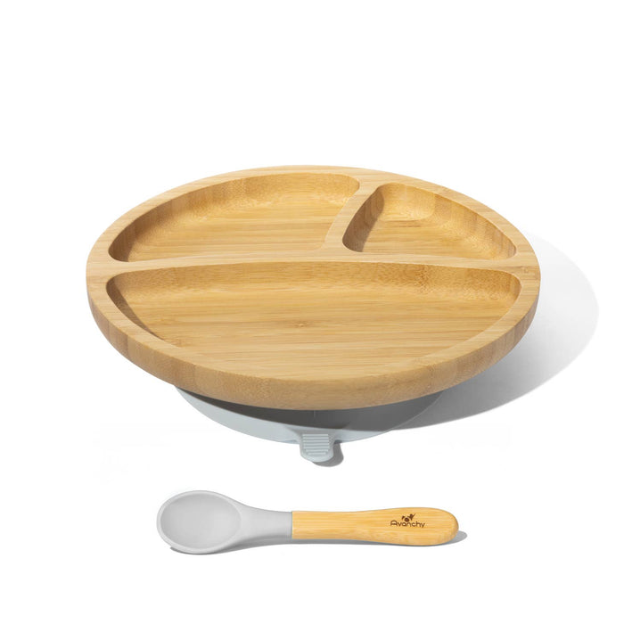 Avanchy Bamboo & Silicone Toddler Suction Plate & Spoon